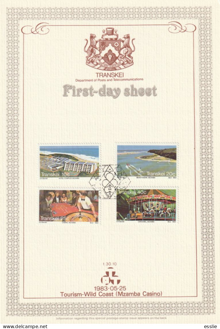 Transkei - 1983 - Wildcoast Holiday Resort Mzamba Tourism - First Day Sheet - Medium - Transkei