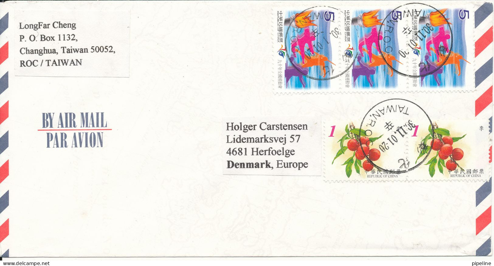 Taiwan Air Mail Cover Sent To Denmark 11-01-2020 Topic Stamps - Storia Postale