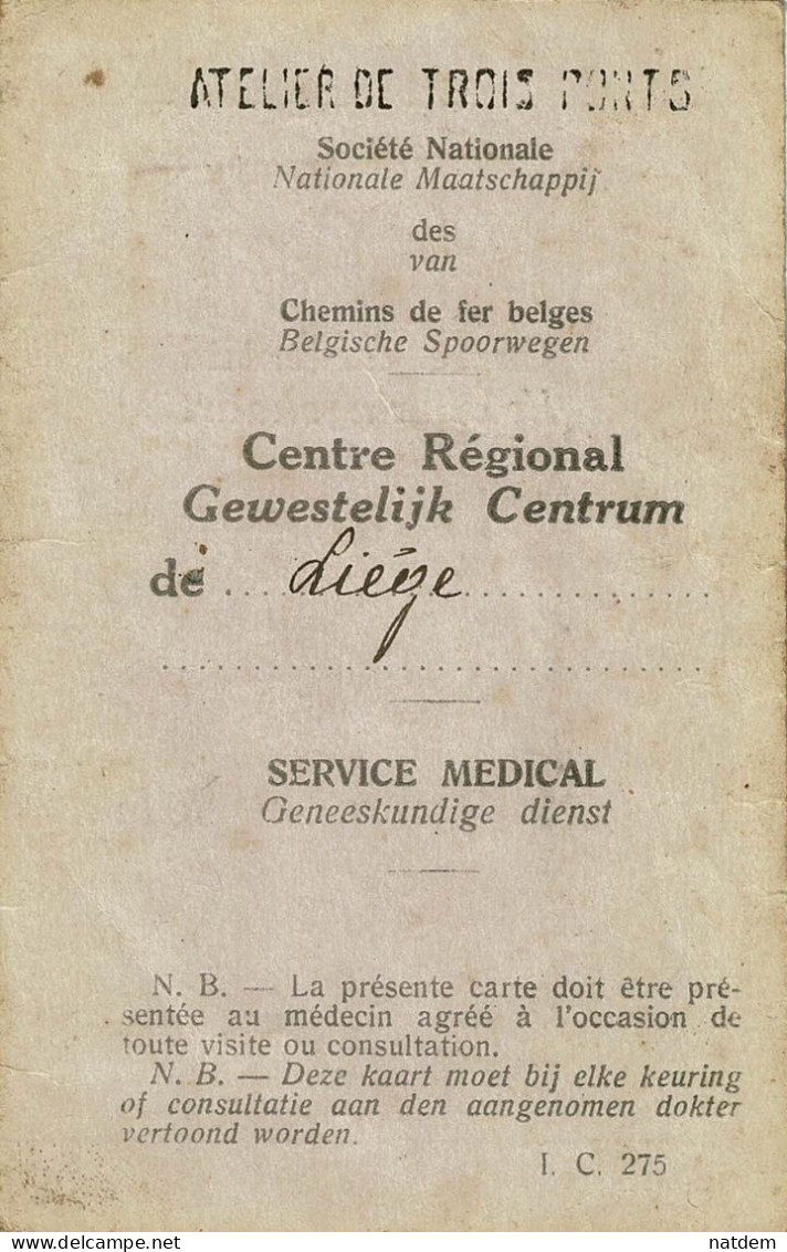 Trois-ponts, SNCB, Carte De Service Médical, 1929, Cachet De L'atelier De Trois-Ponts. - Trois-Ponts