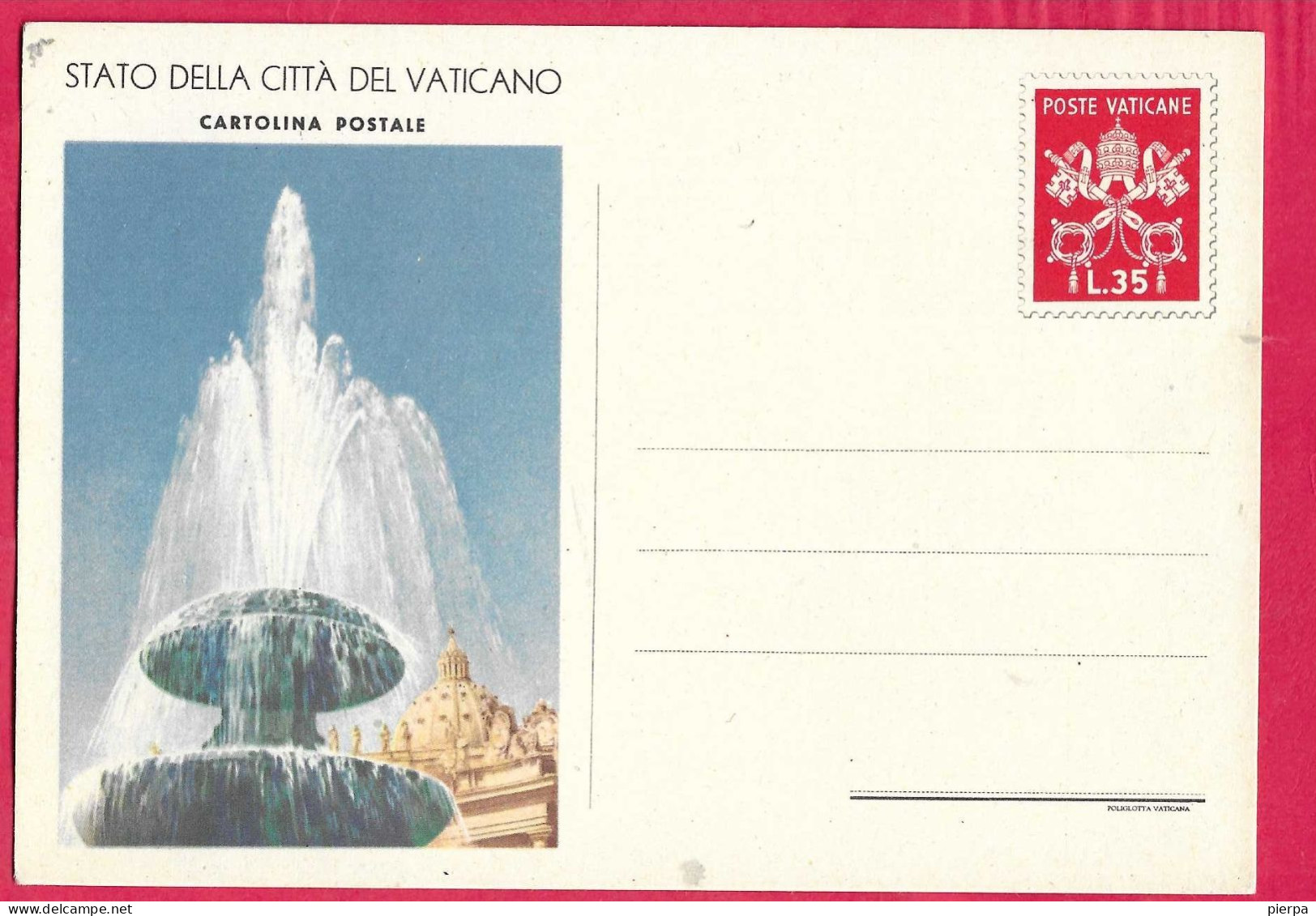 VATICANO - INTERO CARTOLINA POSTALE - LIRE 35 (FONTANA) - (CAT. INT. 9B/2) - NUOVA - Entiers Postaux