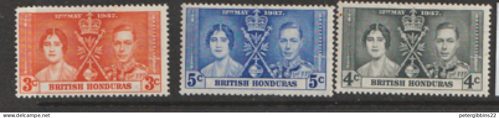 British Honduras   1937  SG  147-9  Coronation    Mounted Mint - British Honduras (...-1970)