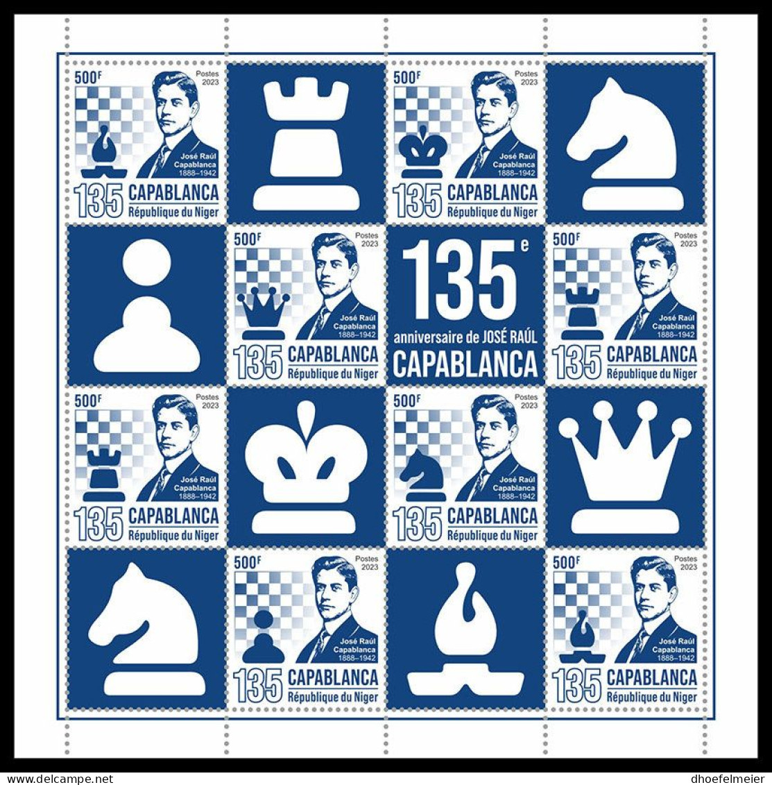 NIGER 2023 MNH Jose Raul Capablanca Chess Schach M/S – OFFICIAL ISSUE – DHQ2404 - Echecs