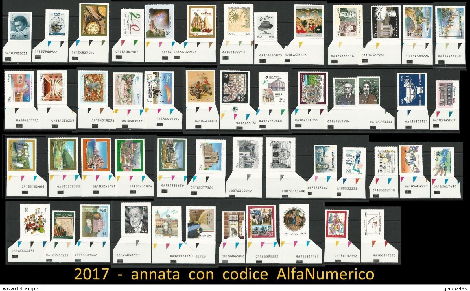 ● 2017 Annata ֎ Codice AlfaNumerico: Tenco STAMPA Bacalà Polizia Osservatorio Astronomico Turistica Topolino Totò Natale - Bar Codes