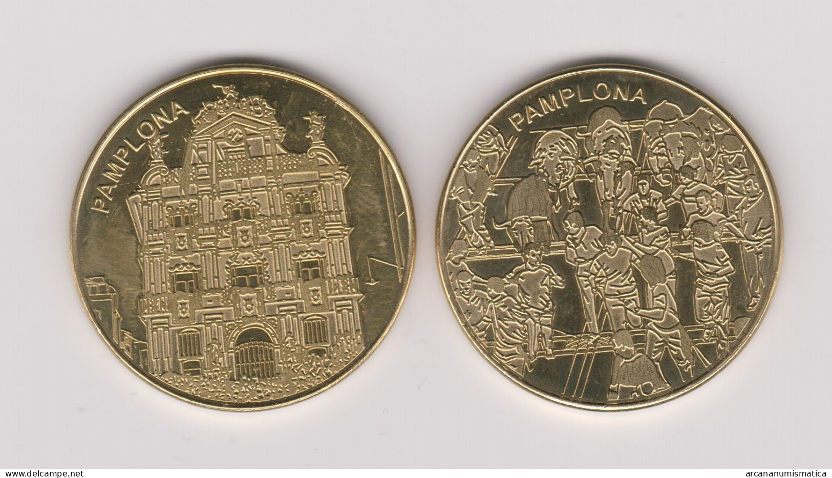 PAMPLONA - AYUNTAMIENTO ENCIERRO  (DORADA)  Medalla Turística SC/UNC   DL-13.587 - Andere & Zonder Classificatie