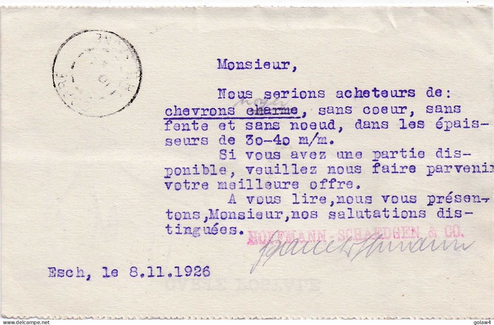 35660# GRANDE DUCHESSE CHARLOTTE CARTE POSTALE HOFFMANN SHAEDGEN Obl ESCH SUR ALZETTE 1926 Pour CORRE HAUTE SAONE - Lettres & Documents