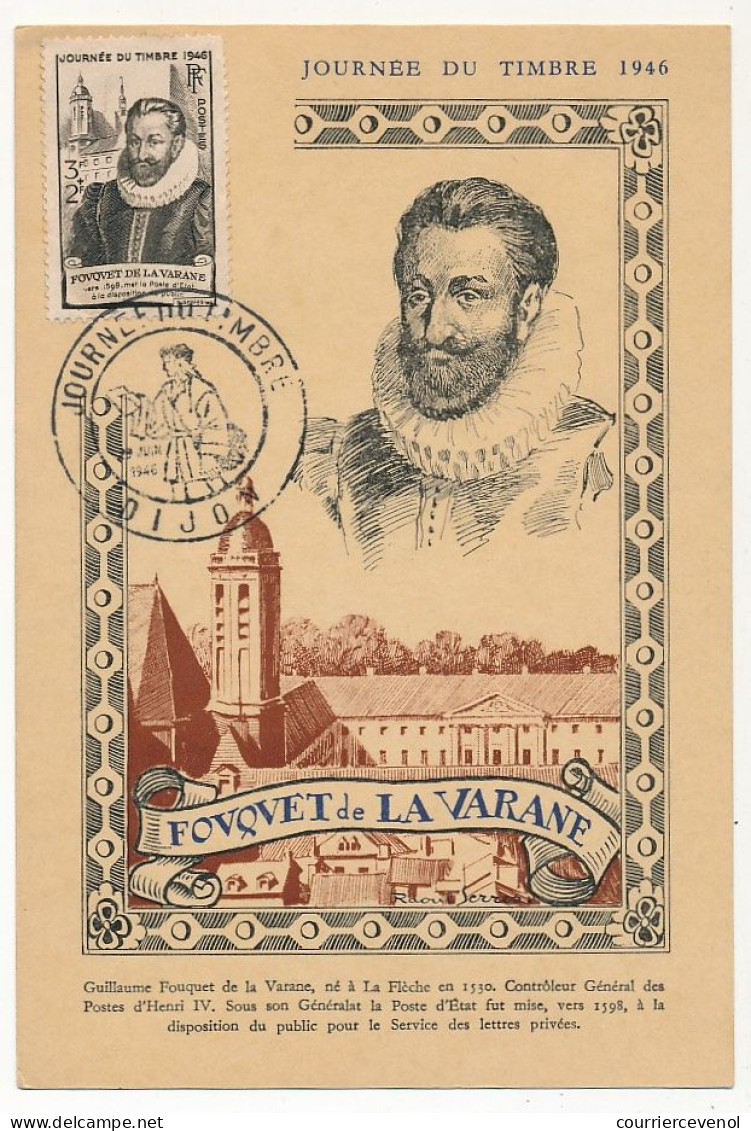 FRANCE => DIJON - Carte Officielle "Journée Du Timbre" 1946 Timbre Fouquet De La Varane - Covers & Documents