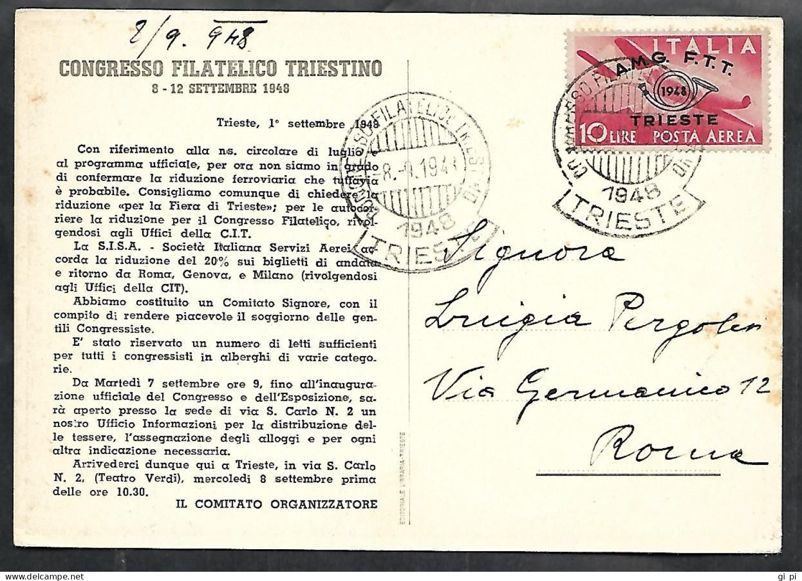 W370 – CONGRESSO FILATELICO TRIESTINO DEL 1948 - Storia Postale