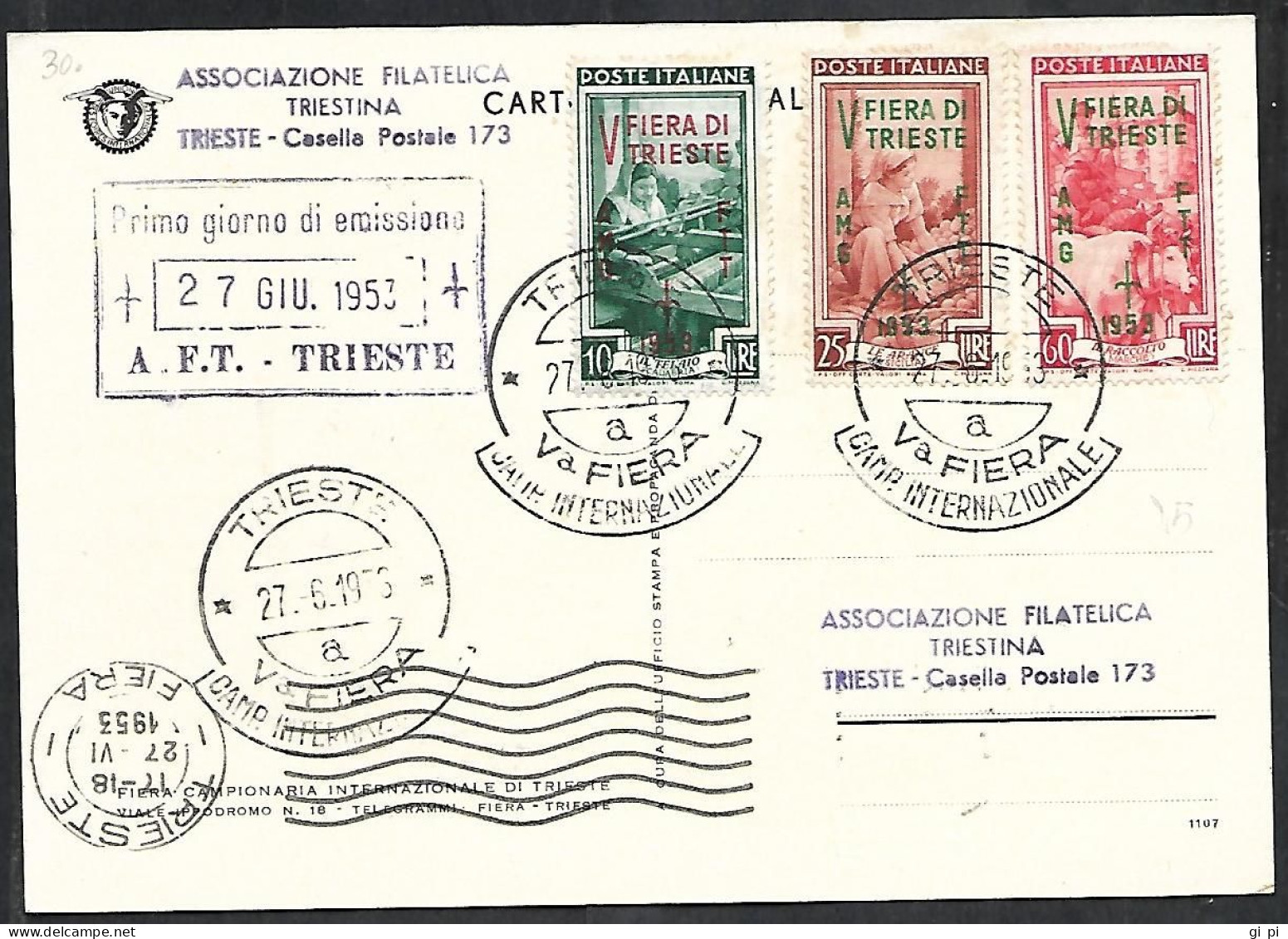 W371 – 5 FIERA DI TRIESTE DEL 1953 - Storia Postale