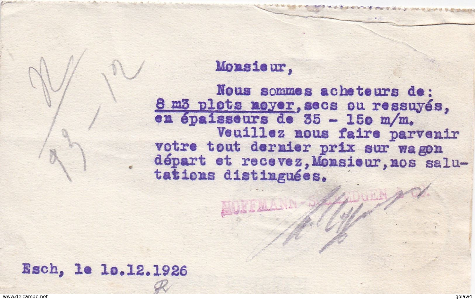 35674# GRANDE DUCHESSE CHARLOTTE CARTE POSTALE HOFFMANN SHAEDGEN Obl ESCH SUR ALZETTE 1926 Pour CORRE HAUTE SAONE - Briefe U. Dokumente