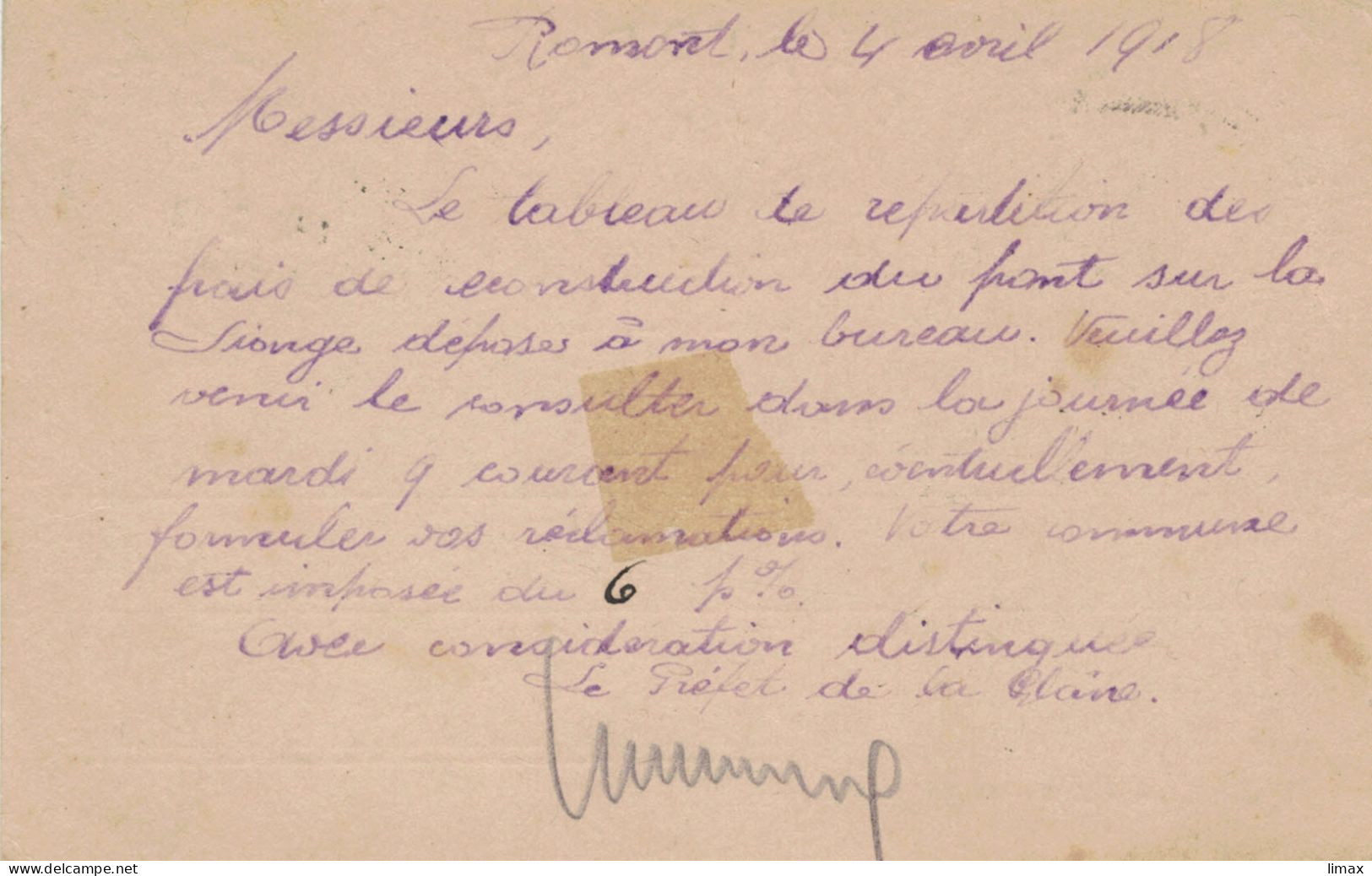 Ganzsache Dienst Canton De Fribourg Pref. De La Glane Romont 1918 > Conseil Comm. - Portofrei - Franchigia