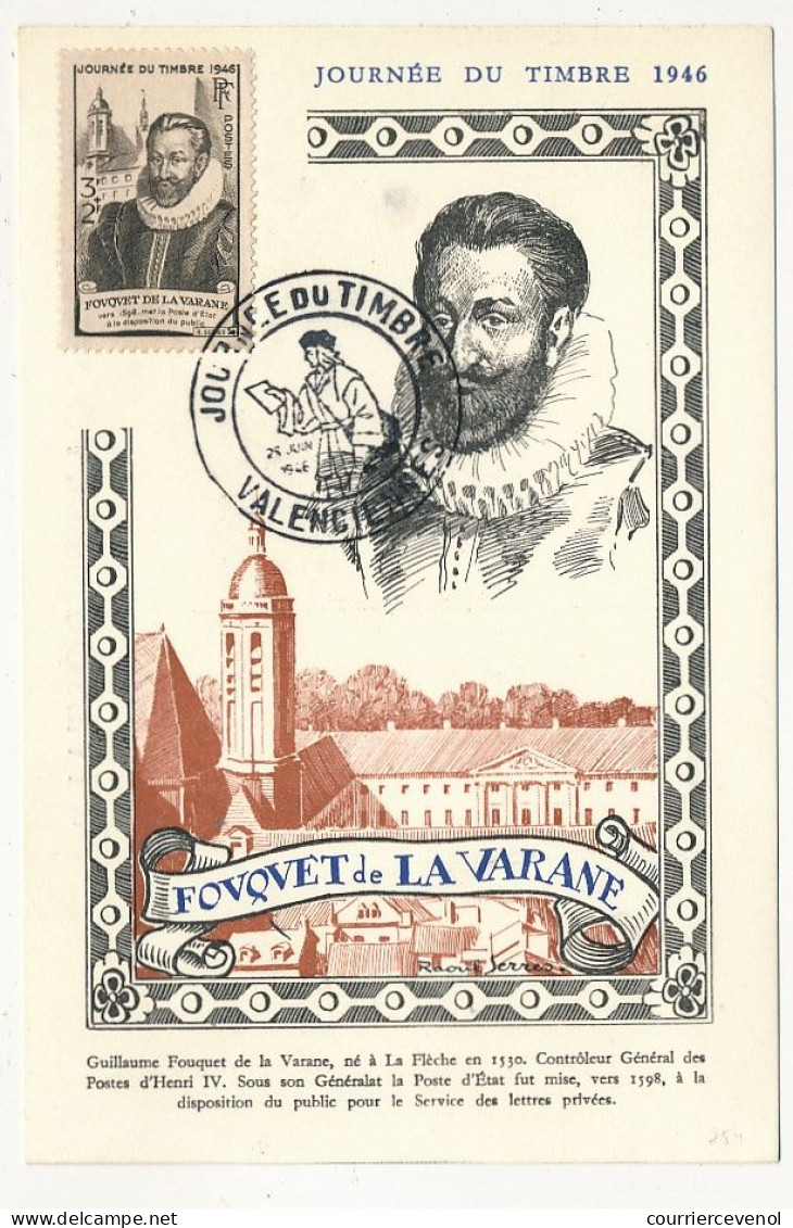 FRANCE => VALENCIENNES - Carte Officielle "Journée Du Timbre" 1946 Timbre Fouquet De La Varane - Covers & Documents