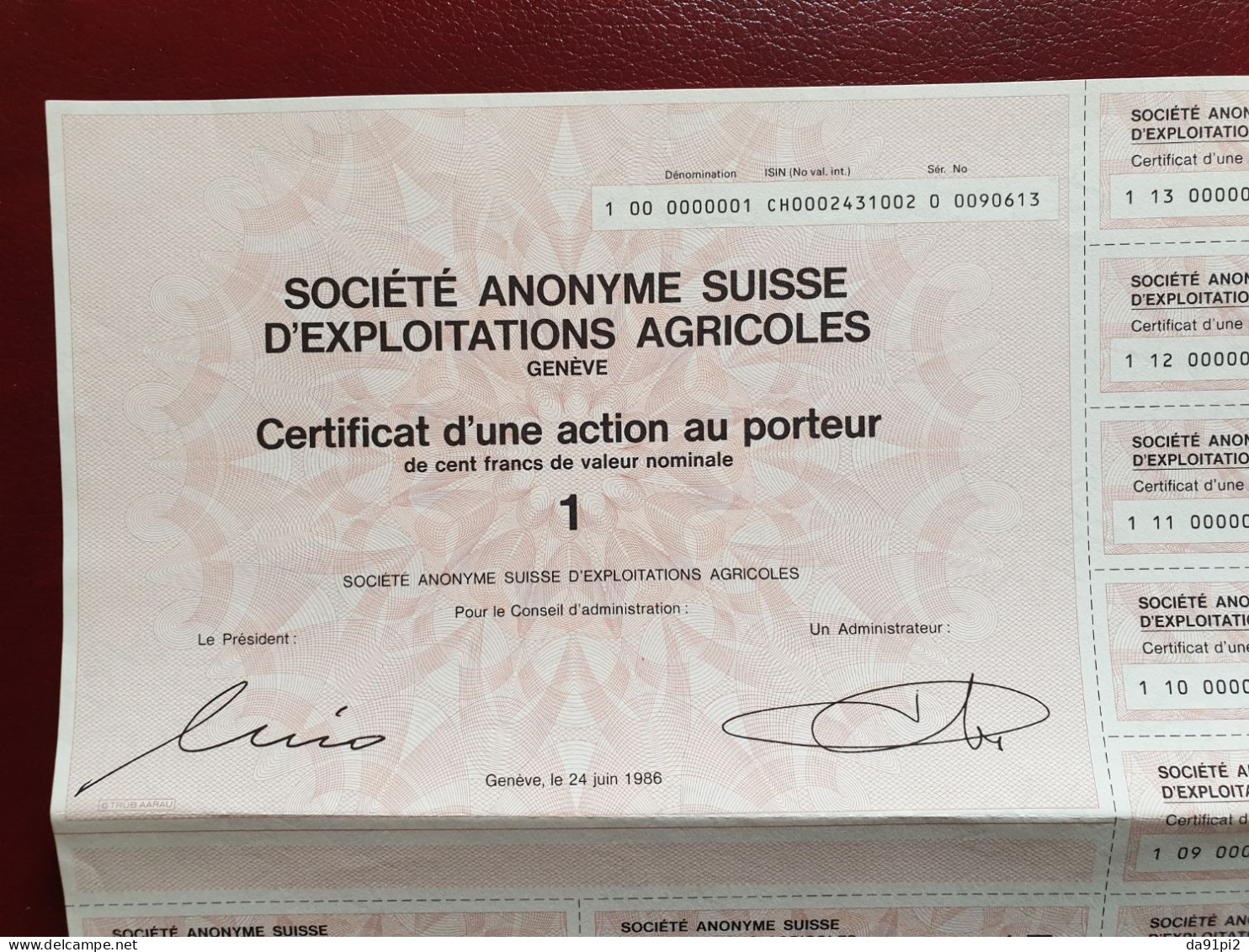 Rare Action Société Anonyme Suisse D'Exploitations Agricoles 500 Francs Suisses - Agriculture