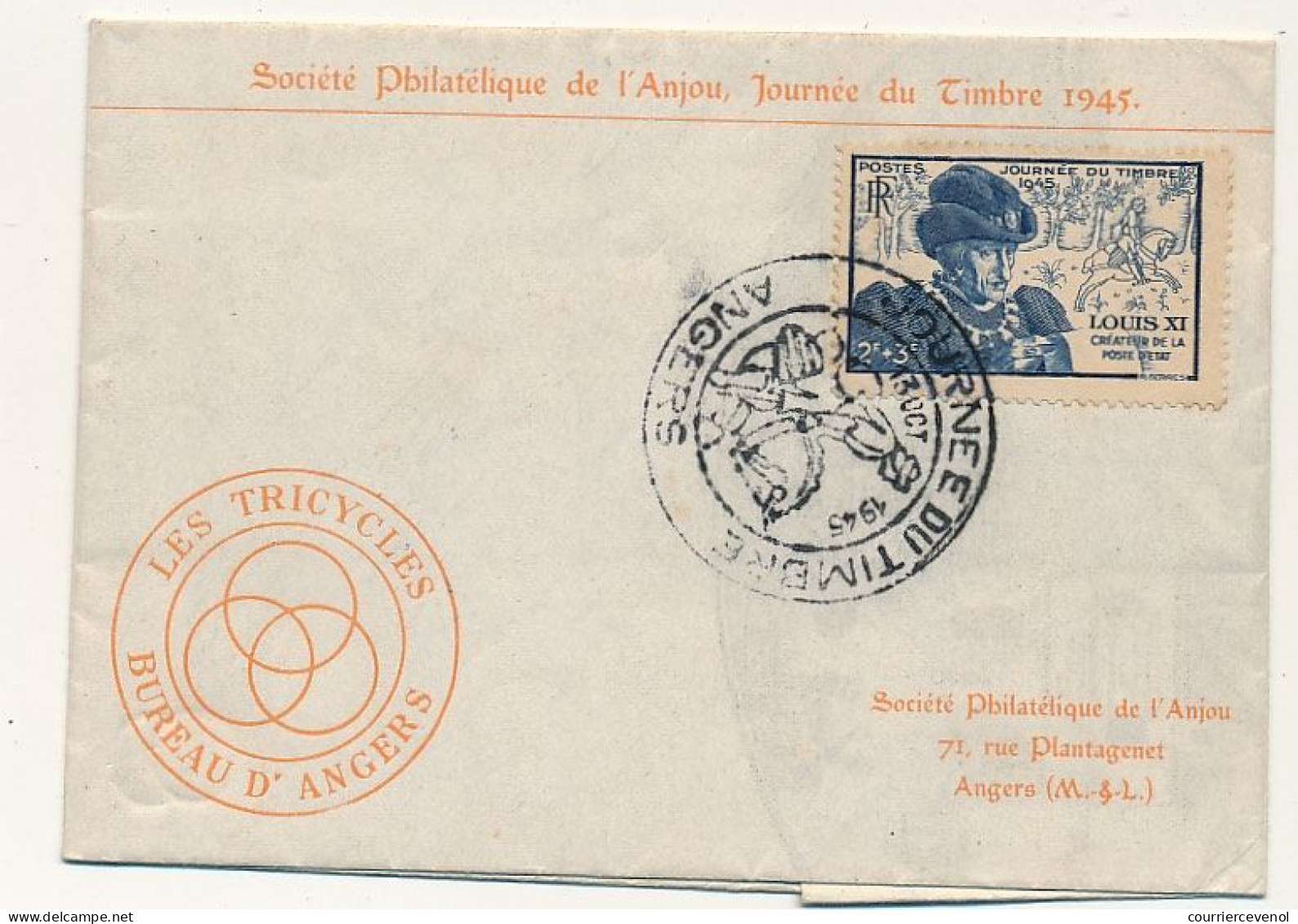 FRANCE => ANGERS - Document Local "Journée Du Timbre" 1945 Timbre Louis XI - Fac Similé Document De 1835 - Storia Postale
