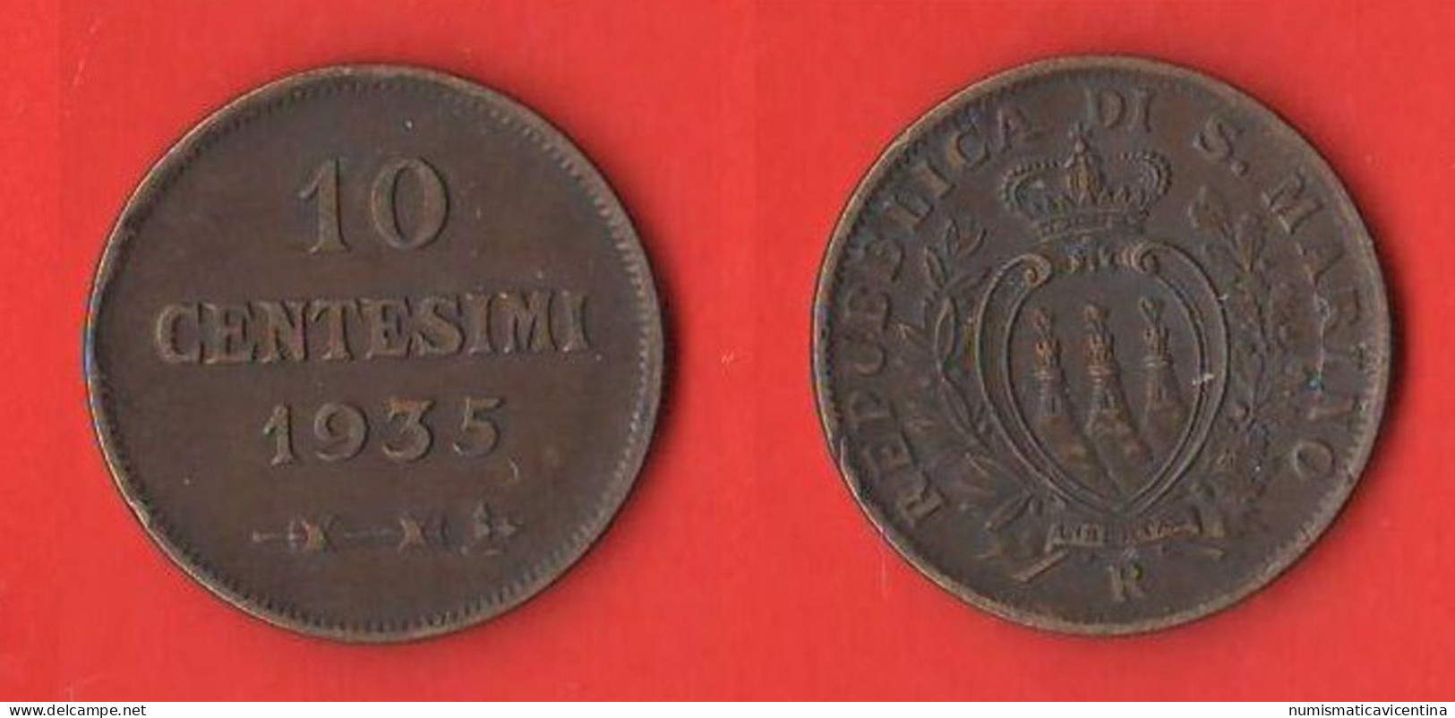 San Marino 10 Centesimi 1935 Saint Marin Copper Coin - Saint-Marin