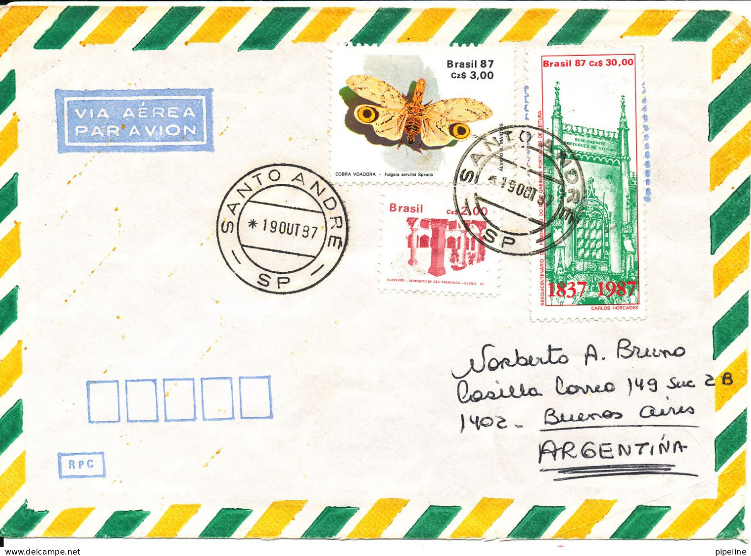 Brazil Air Mail Cover Sent To Denmark Santo Andre 19-10-1987 BUTTERFLY Stamp - Poste Aérienne