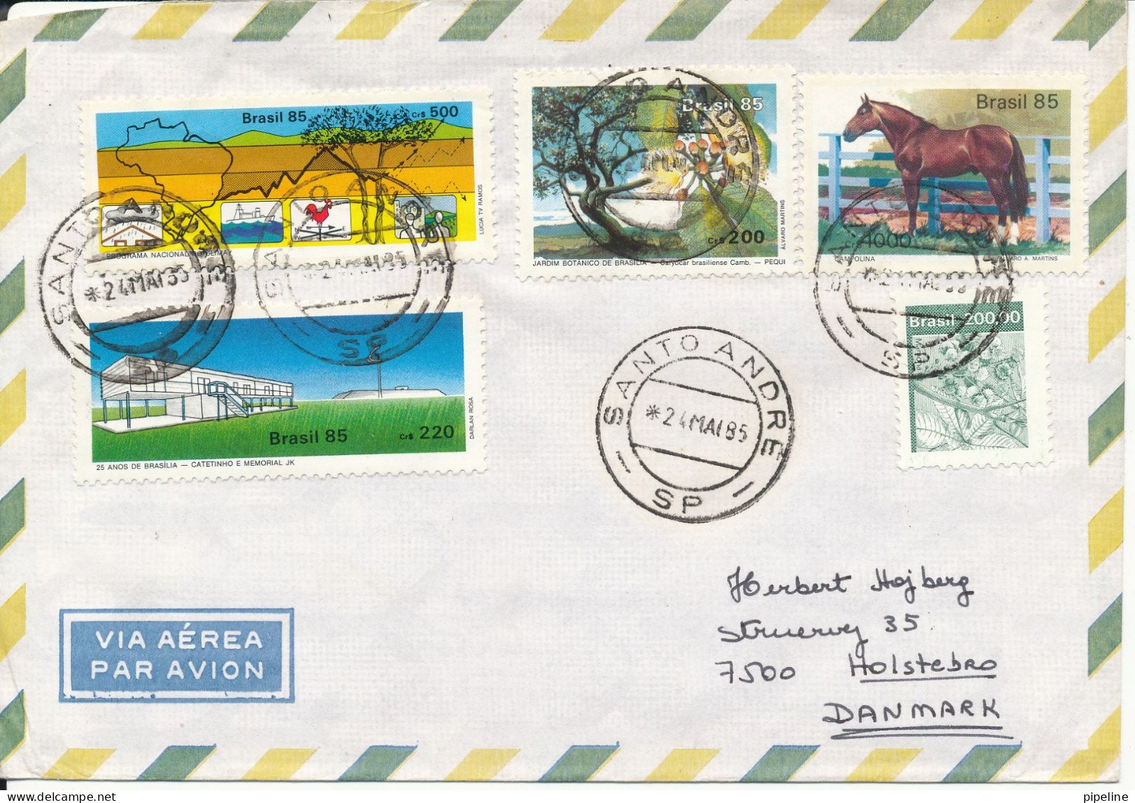 Brazil Air Mail Cover Sent To Denmark 24-5-1985 With Topic Stamps Including MAP - Poste Aérienne