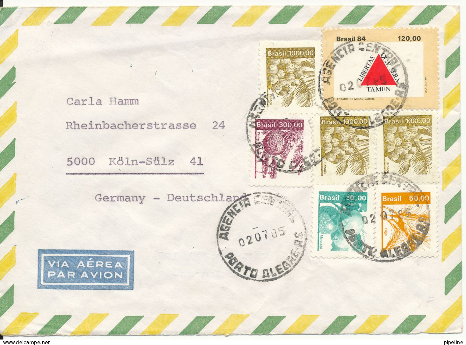 Brazil Air Mail Cover Sent To Germany 2-7-1985 Topic Stamps - Luchtpost