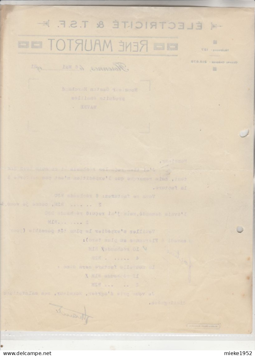 Florennes , Facture De 1931: René Maurtot ,  électricité  &  TSF - Florennes