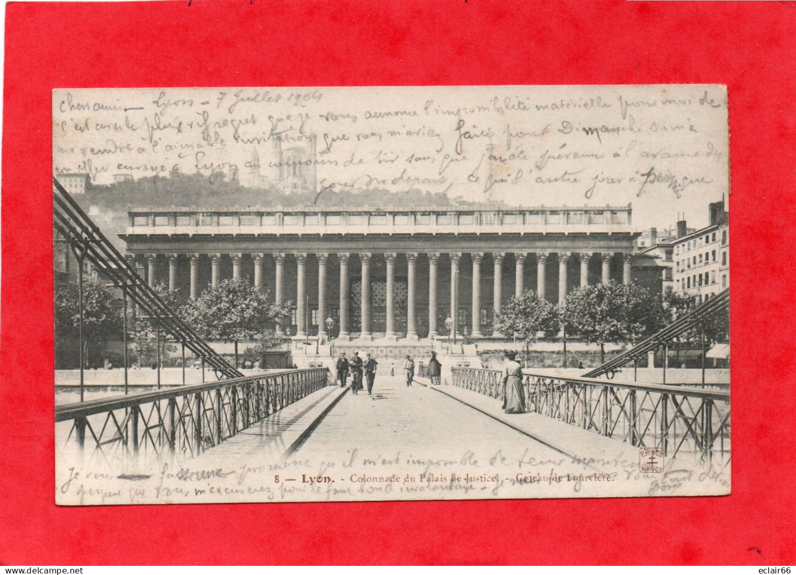 69- LYON 8- Colonnade Du Palais De Justice - Coteau De Fourvière.animation CPA  Année 1904 Précurseur écrite - Lyon 8