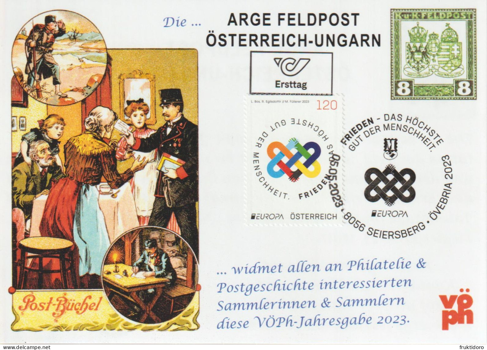 Austria Exhibition Card 2023 Övebria With Mi 3722 Europa (C.E.P.T.) 2023 - Peace, Humanity's Highest Value - Abarten & Kuriositäten