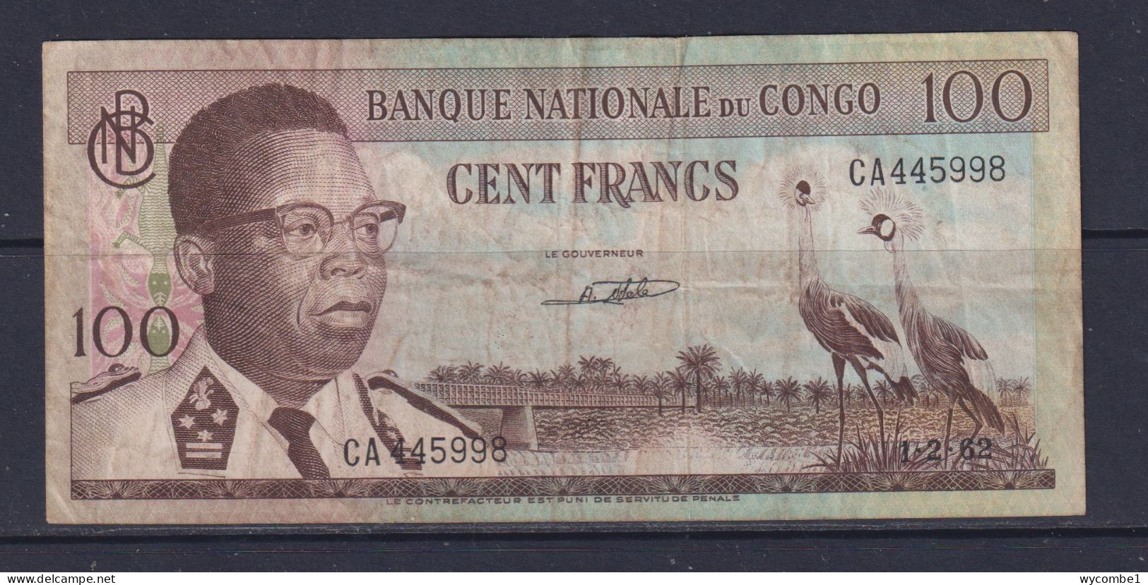 CONGO DR - 1962 100 Francs Circulated Banknote - République Démocratique Du Congo & Zaïre