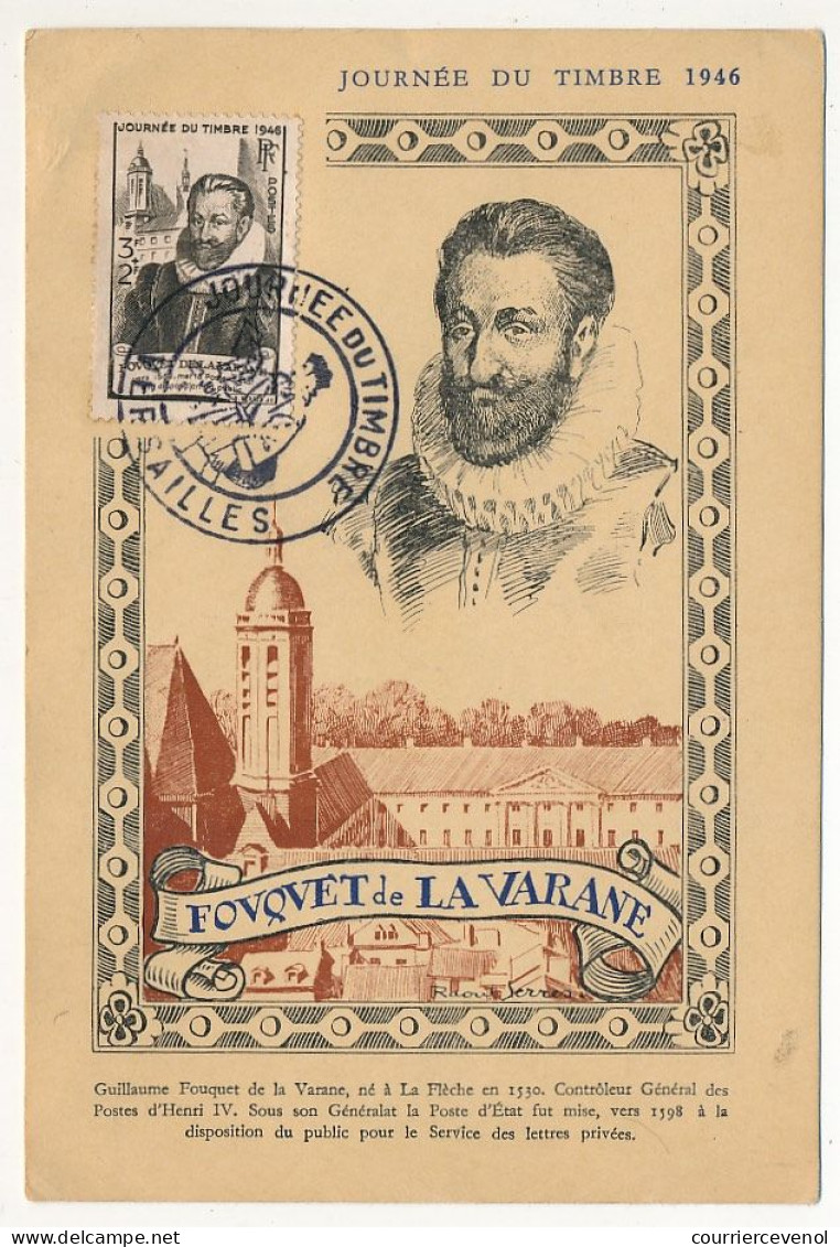 FRANCE => VERSAILLES - Carte Officielle "Journée Du Timbre" 1946 Timbre Fouquet De La Varane - Lettres & Documents
