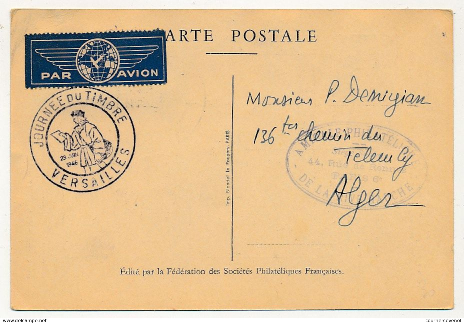 FRANCE => VERSAILLES - Carte Officielle "Journée Du Timbre" 1946 Timbre Fouquet De La Varane - Lettres & Documents