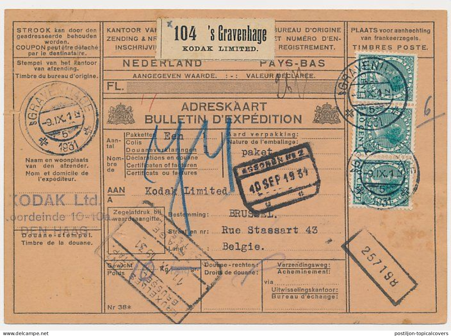 KODAK LIMITED - Rare Private Postal Label - Address / Package Card The Netherlands 1931 - Photography - Fotografie