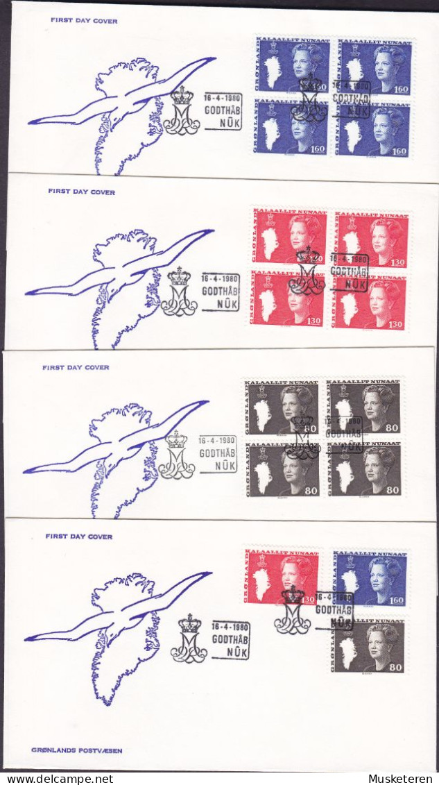 Greenland Ersttags Brief FDC Cover 1980 Queen Königin Margrethe II. Complete Set Singles & 4-Blocks (Cz. Slania) !! - FDC