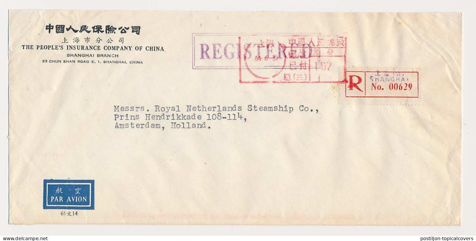 Rare Registered Meter Cover Shanghai China 1959 - Brieven En Documenten