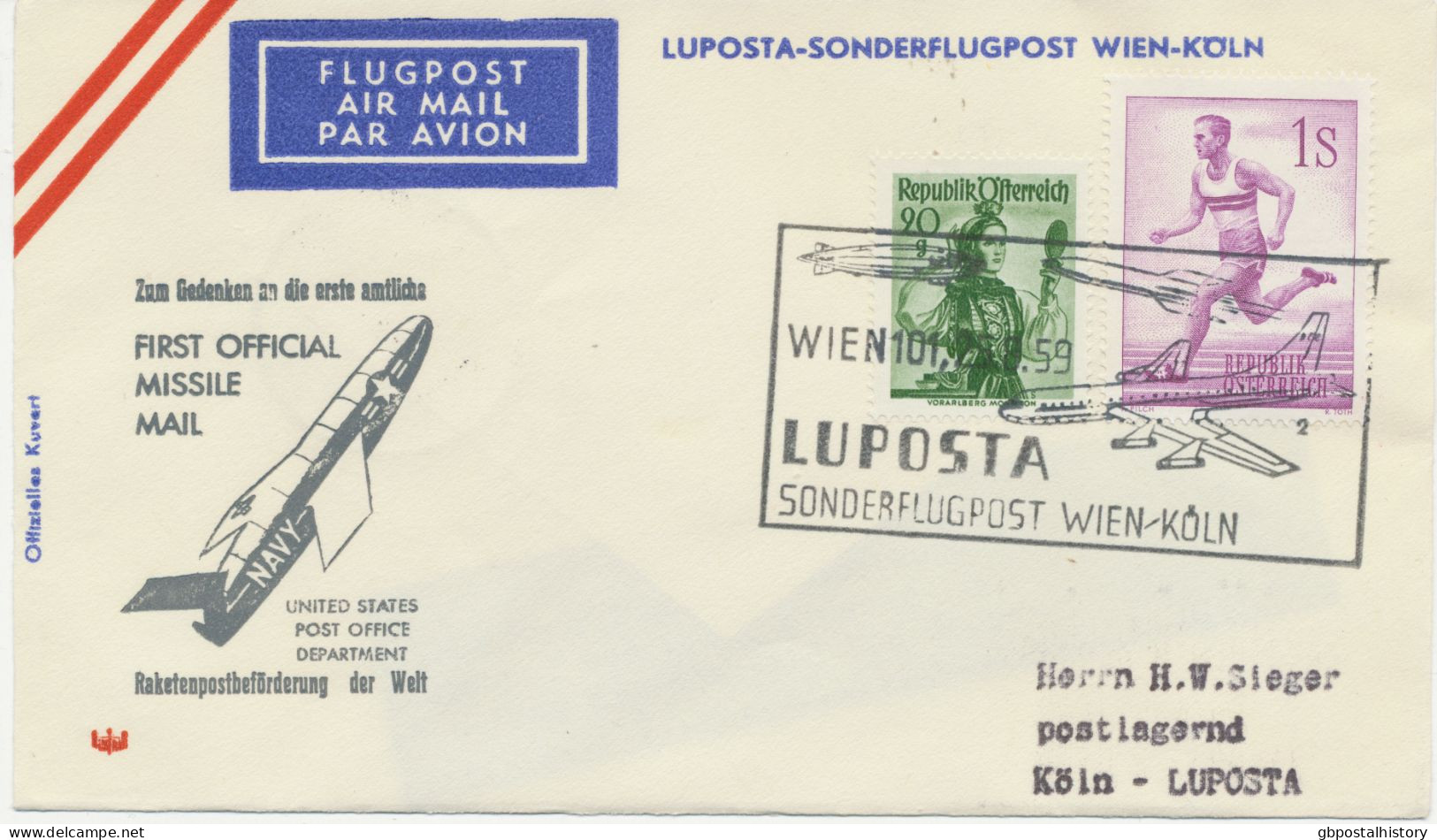 ÖSTERREICH 22.8.1959, Ausstellungsflugpost Von Und Zur LUPOSTA In KÖLN Mit Convair CV-440 (Köln – Frankfurt) Und Viscoun - Primi Voli