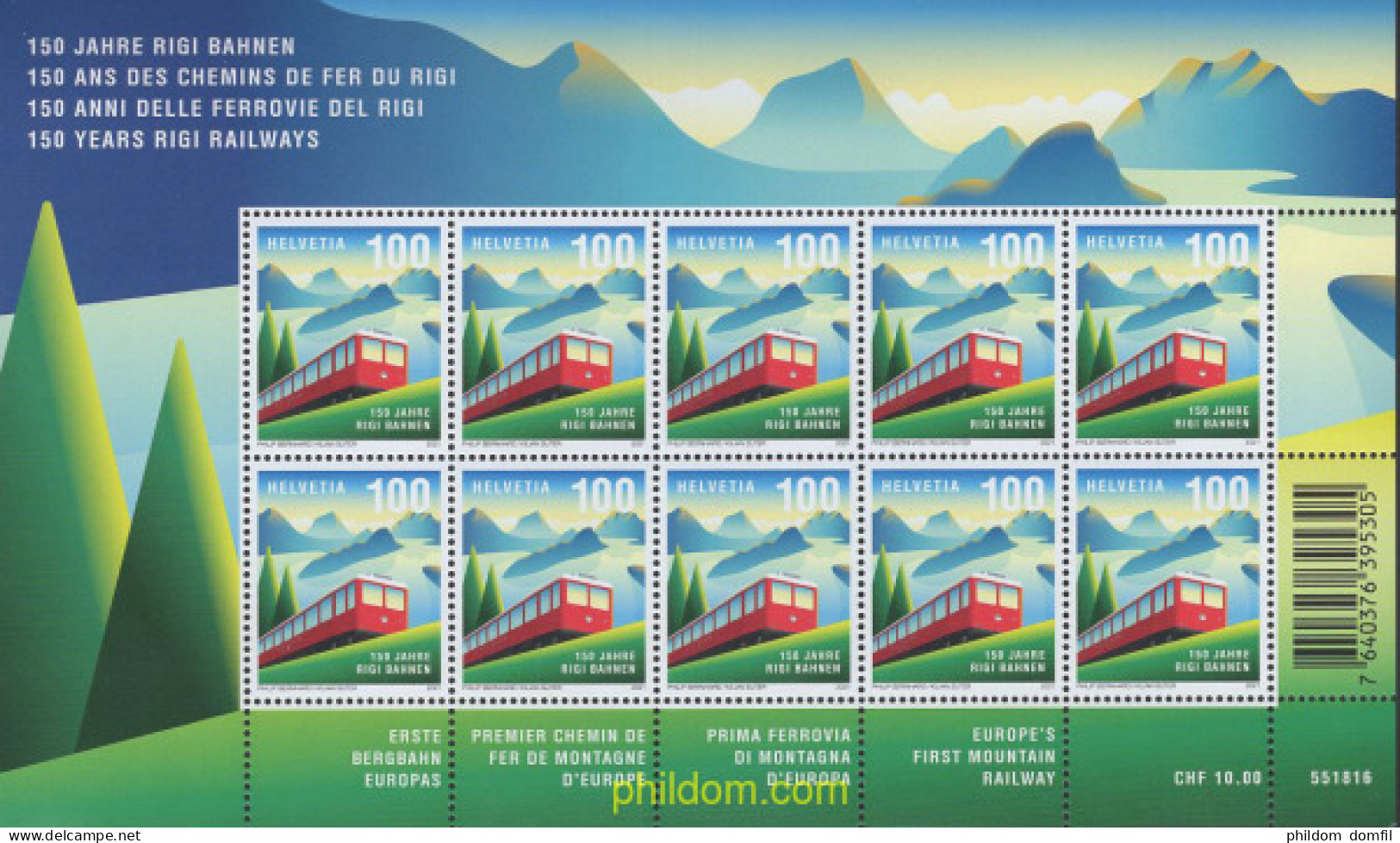 649559 MNH SUIZA 2021 150 AÑOS DE FERROCARRIL DEL RIGI - Ongebruikt