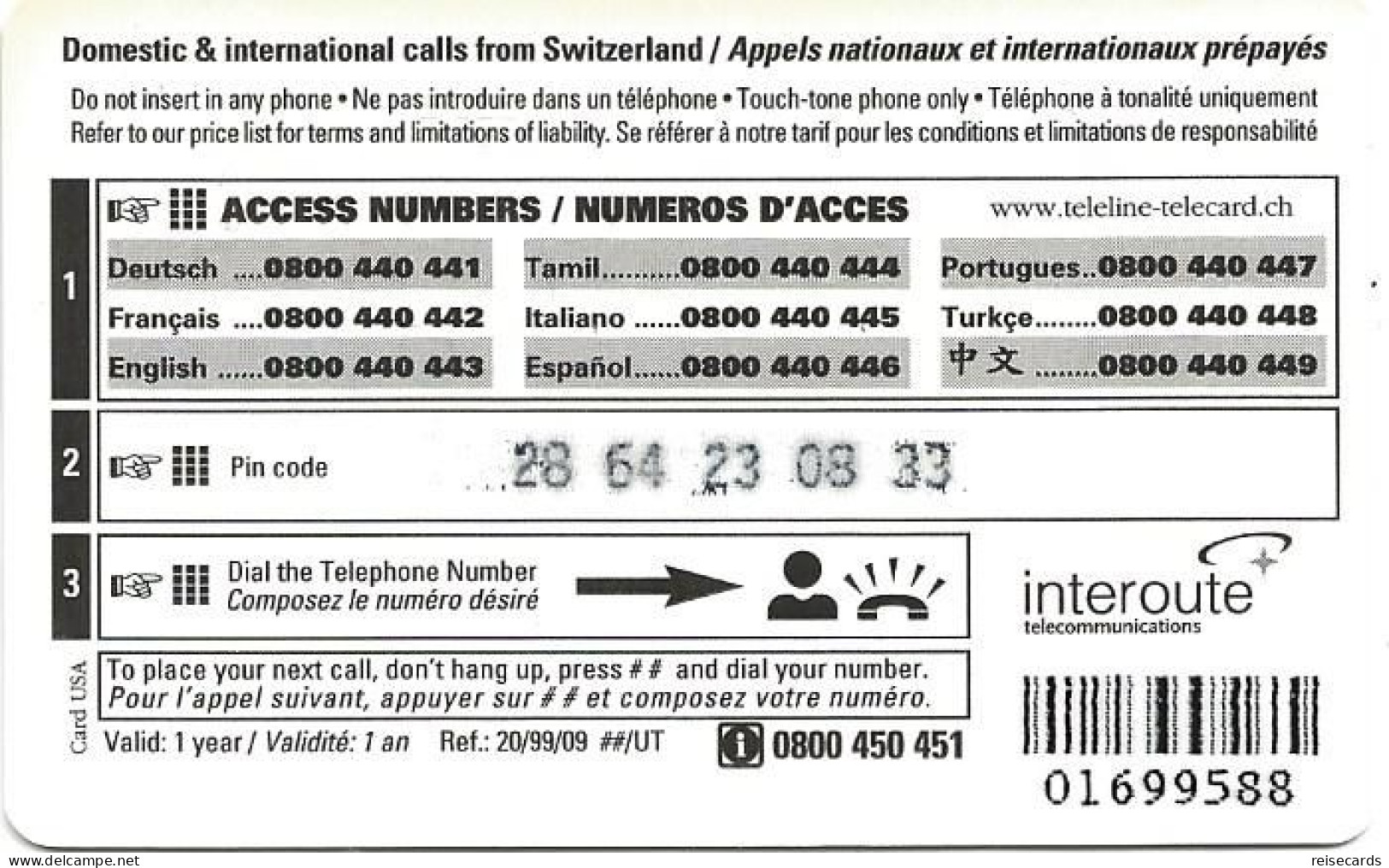 Switzerland: Teleline - StarCard - Schweiz