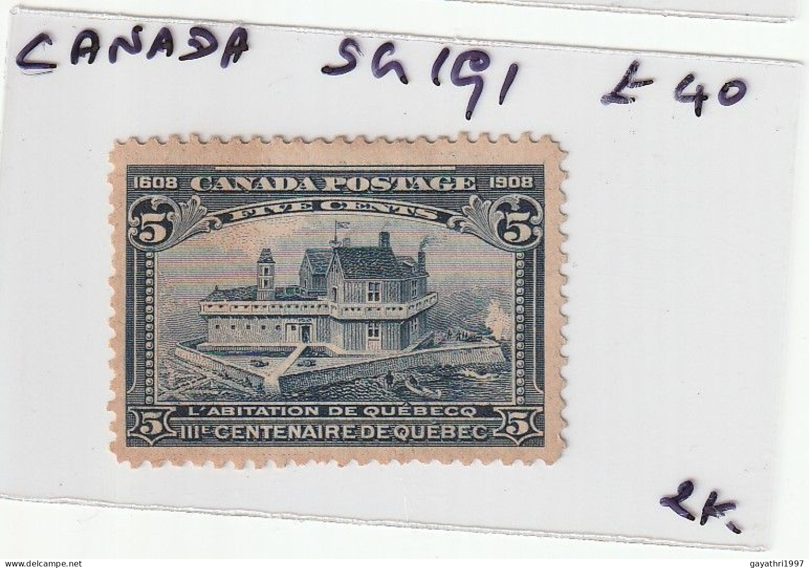 Canada 1908  SG191. MINT (NO GUM) GOOD CONDITION (90) - Neufs