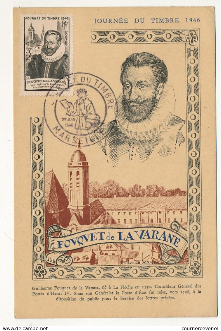 FRANCE => MARSEILLE - Carte Officielle "Journée Du Timbre" 1946 Timbre Fouquet De La Varane - Lettres & Documents