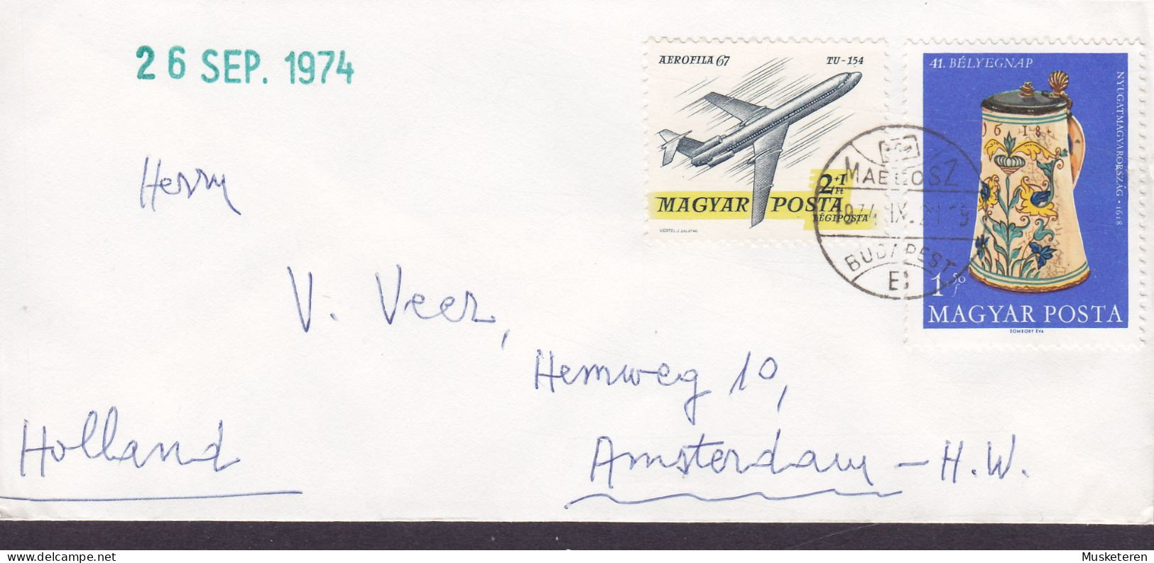 Hungary Ungarn Sonderstempel? BUDAPEST 1974 'Petite' Cover Brief Lettre AMSTERDAM Holland - Storia Postale