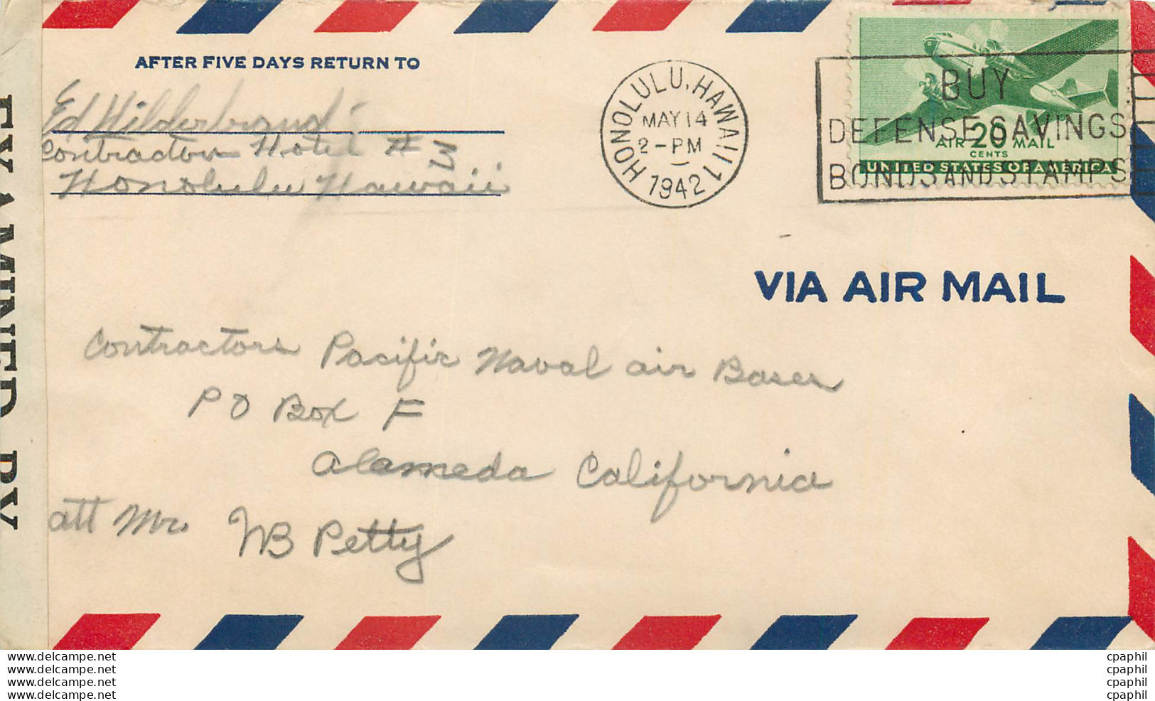 Lettre Cover Etats-Unis Honolulu 1942 Militaria - Hawaii