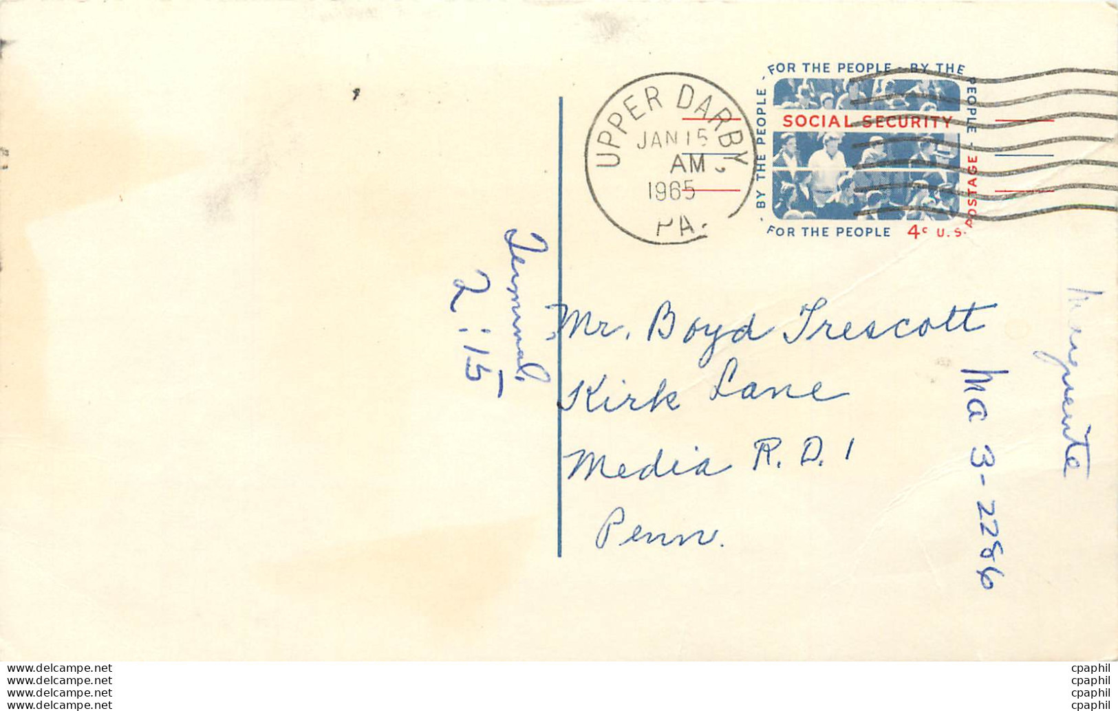 Lettre Cover Etats-Unis Stationary 4c Upper Darby 1965 Social Security - 1961-80