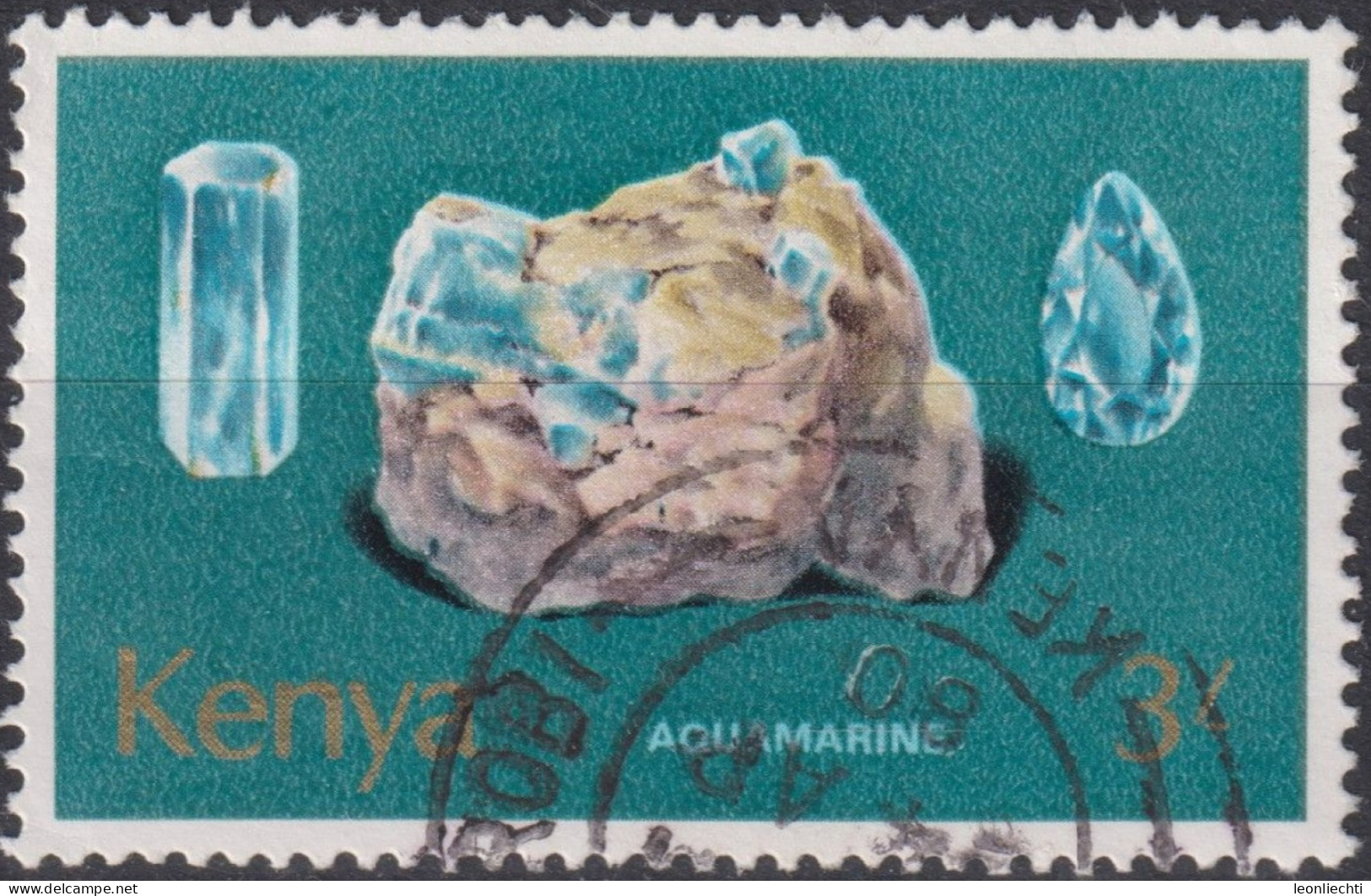 1977 Kenia ° Mi:KE 106, Sn:KE 108, Yt:KE 105, Aquamarine, Mineralien - Kenya (1963-...)