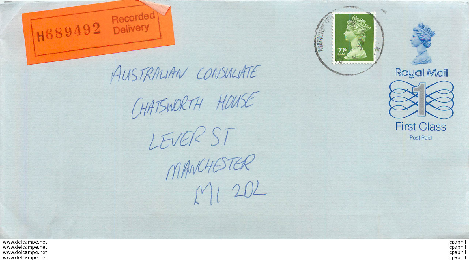 Entier Postal Stationary Great Britain Machin Australian Consulate Manchester - Lettres & Documents