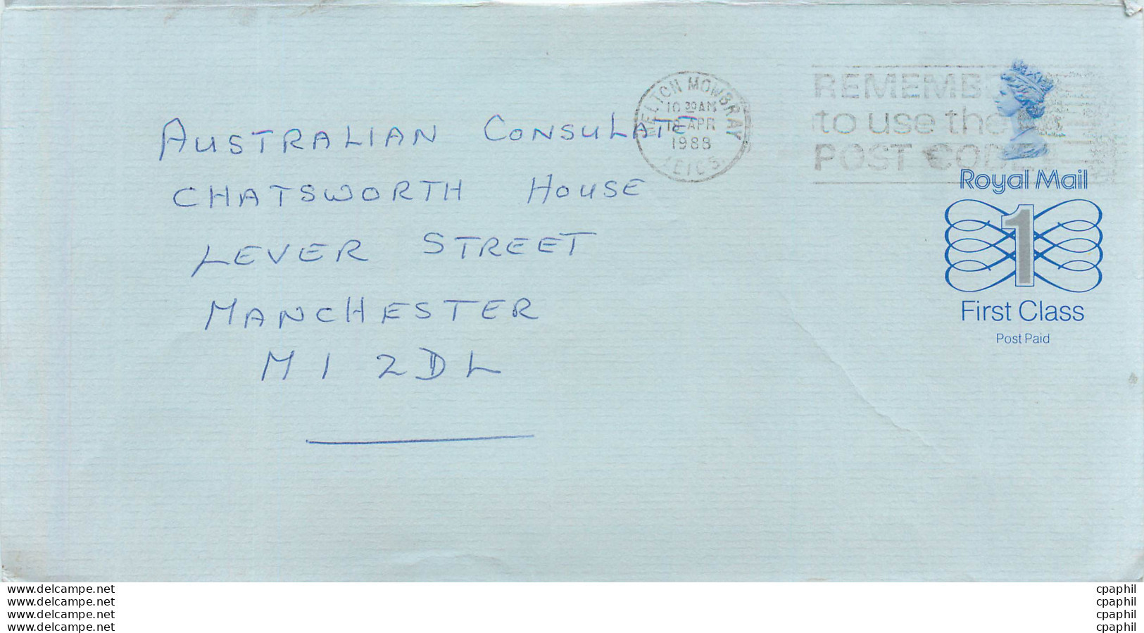 Entier Postal Stationary Great Britain Machin Australian Consulate Manchester - Storia Postale