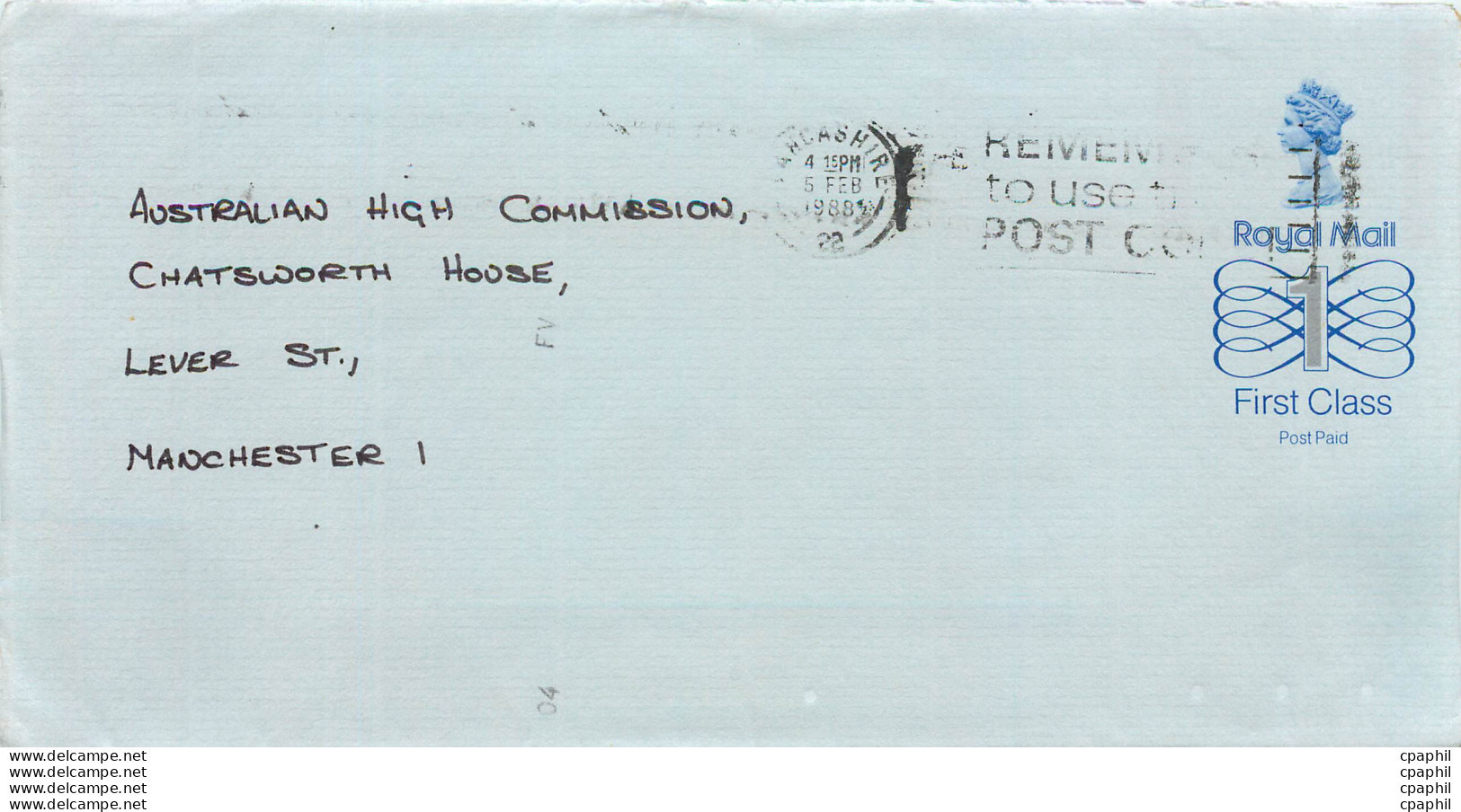 Entier Postal Stationary Great Britain Machin Australian Consulate Manchester - Storia Postale