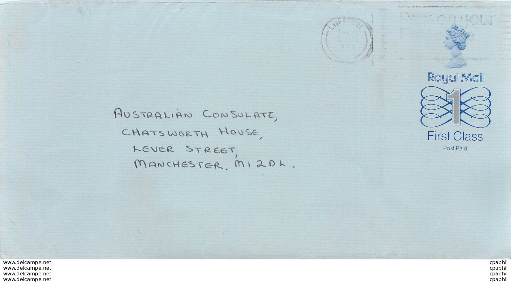 Entier Postal Stationary Great Britain Machin Australian Consulate Manchester - Storia Postale