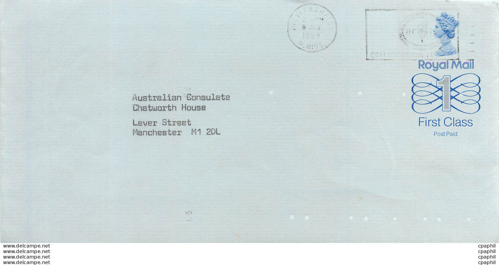 Entier Postal Stationary Great Britain Machin Australian Consulate Manchester - Lettres & Documents