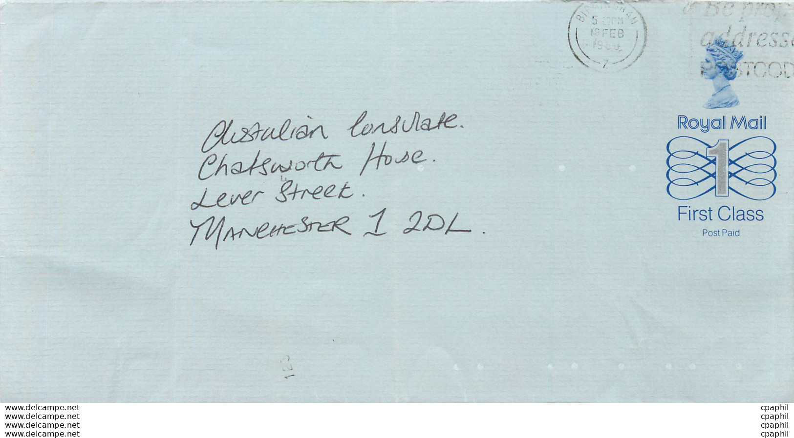 Entier Postal Stationary Great Britain Machin Australian Consulate Manchester - Storia Postale