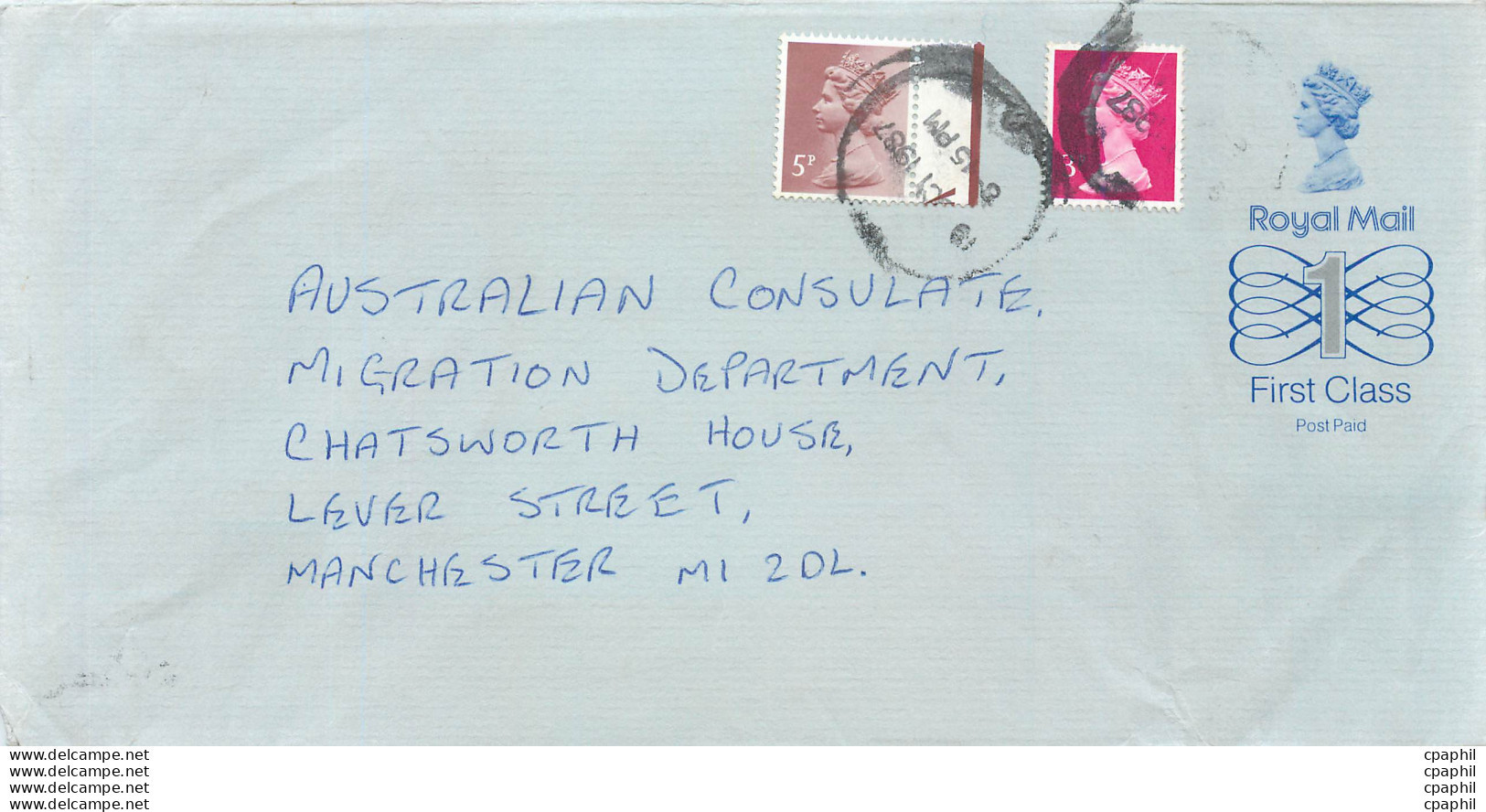 Entier Postal Stationary Great Britain Machin Australian Consulate Manchester - Cartas & Documentos