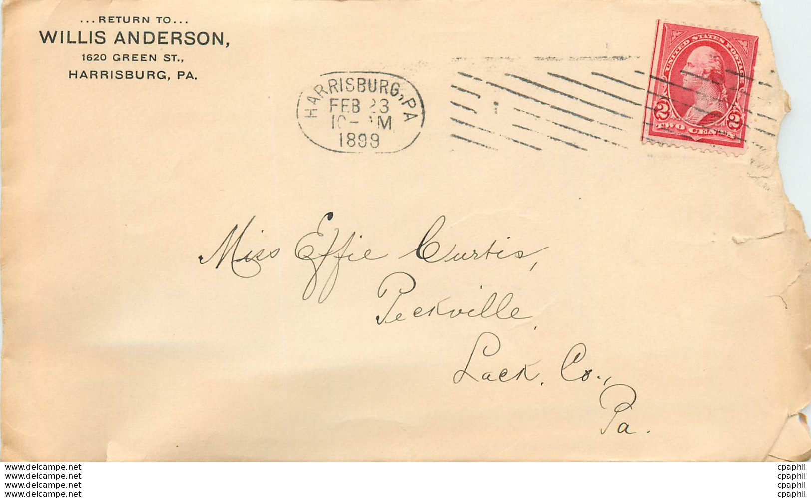 Lettre Cover Etats-Unis 2c 1899 Harrisburg Cover - Altri & Non Classificati