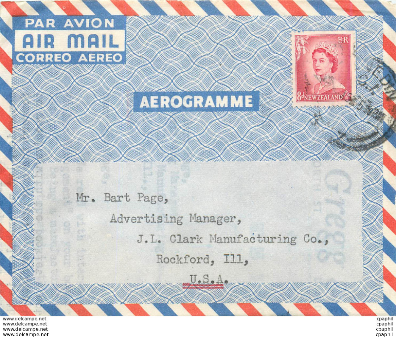 Lettre Cover Aerogram New Zealand  For Rockford - Briefe U. Dokumente