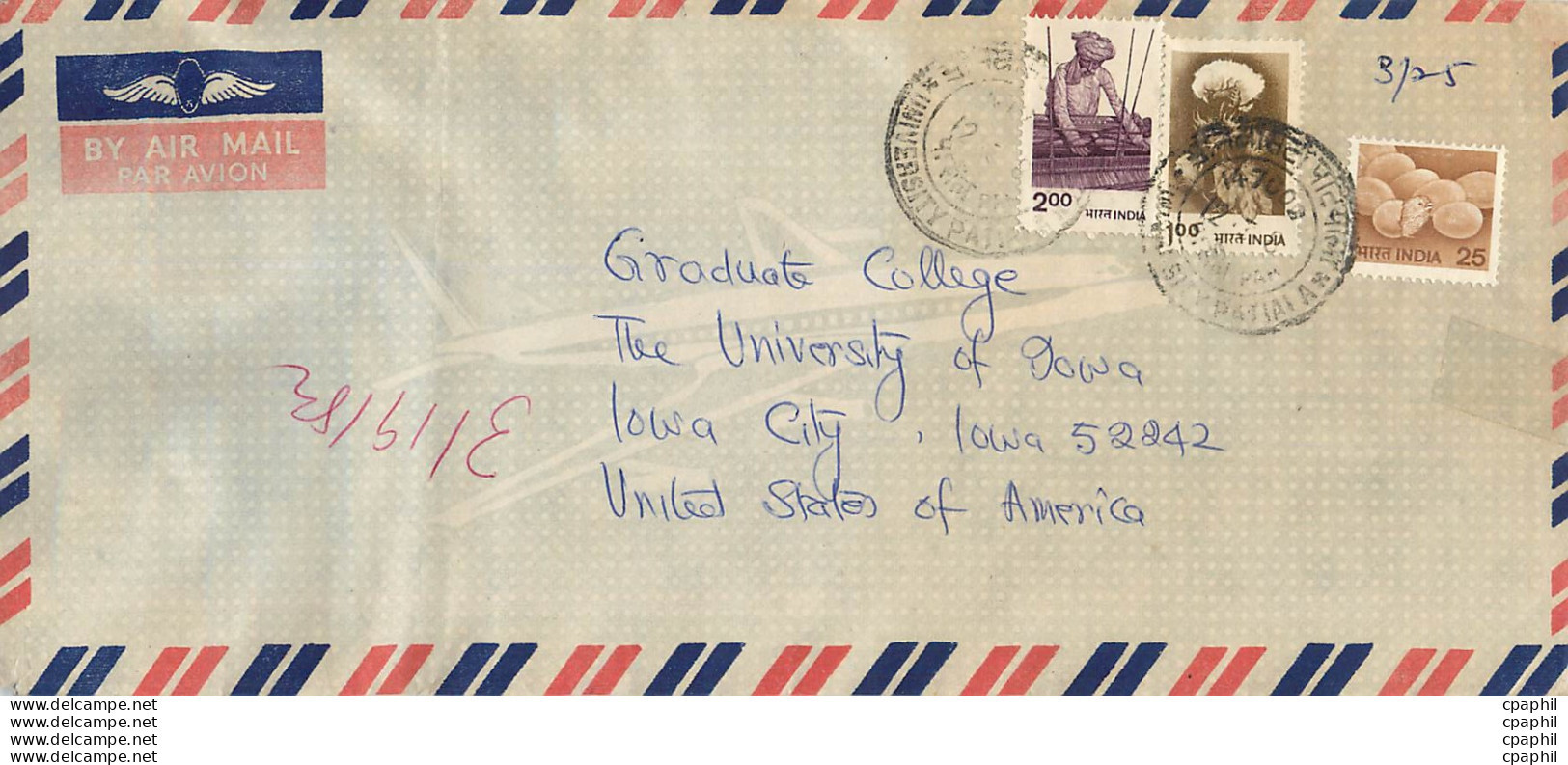 Lettre Cover Inde India University Iowa City - Cartas & Documentos