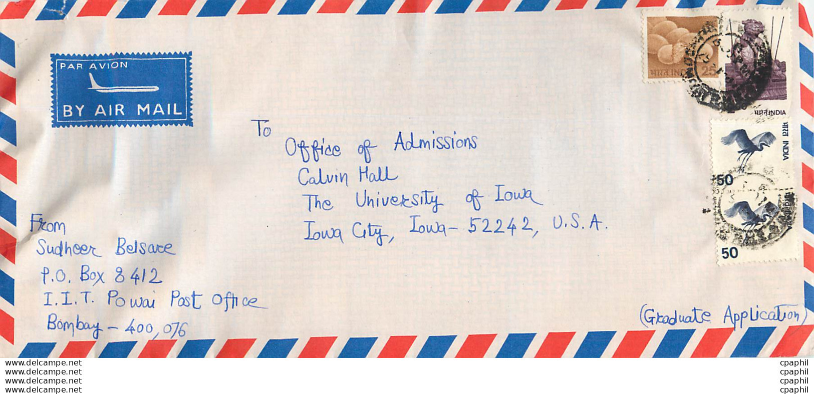 Lettre Cover Inde India University Iowa City - Covers & Documents